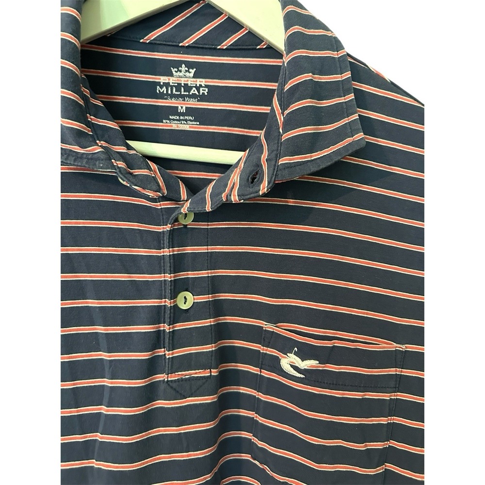 Peter Millar Golf Polo Shirt‎ Men's Size M Caves Valley Golf Club Blue Striped